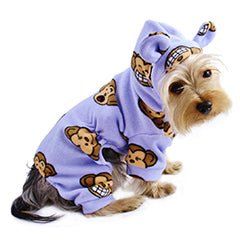 Adorable Silly Monkey Fleece Dog Pajamas/Bodysuit with Hood (Color: lavender, size: L)