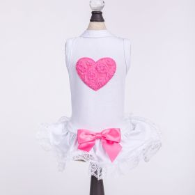Puff Heart Lace Dog Dress (Color: Hot Pink, size: XXS)