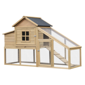 PawHut 69 Wooden Chicken Coop, Poultry Cage Hen House With Connecting Ramp, Removable Tray, Ventilated Window And Nesting Box, Natural (Option: Natural)
