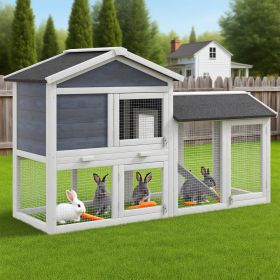 58inch Wooden Rabbit Hutch With Run, Removable Tray, Asphalt Roof, Lockable Doors And Ramp, Gray (Option: Gray)