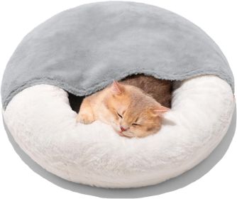 MEWOOFUN Enclosed Cat Bed Cave - Washable Pet Bed With Blanket & Non-Slip Base For Cats & Small Dogs 22'' X 22'', White (Option: QCP207)